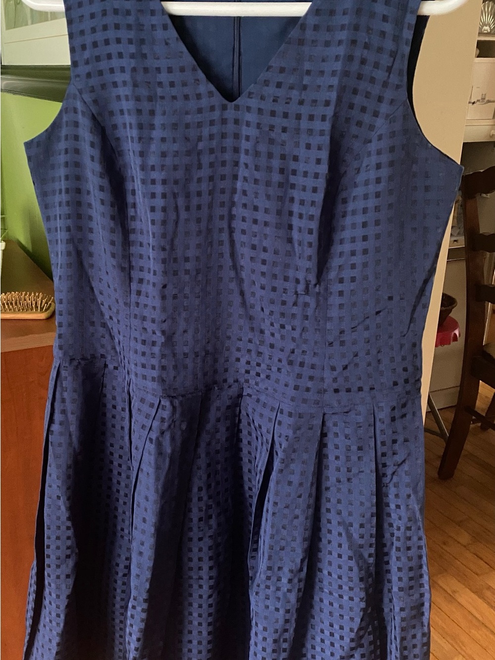 Nine West Navy Textured Dress with V-Neck